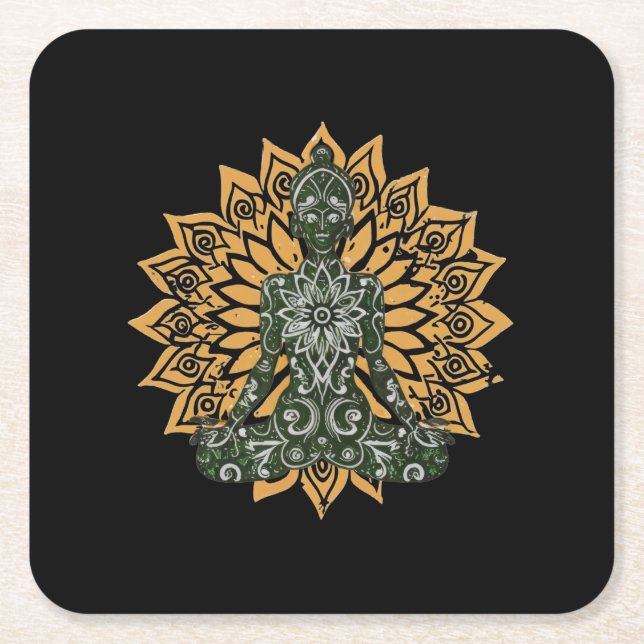 Yoga Lotus Pose Zen Graphic Rechteckiger Pappuntersetzer (Vorderseite)