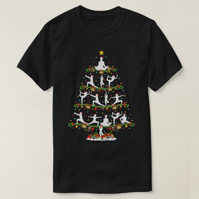 Yoga Lover Xmas Lighting Santa Yoga Christmas Tree T-Shirt (Design vorne)