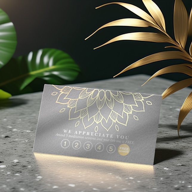 Yoga Loyalität 6 Punch Gold Mandala Grau Leder Treuekarte (Von Creator hochgeladen)