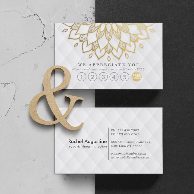 Yoga Loyalität 6 Punch Gold Mandala Weißes Leder Treuekarte (Von Creator hochgeladen)