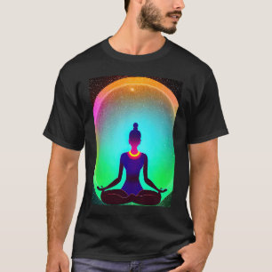 Yoga-Mädchen weibliche Sonnengruß-Meditation Chakr T-Shirt