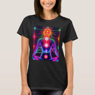Yoga-Mädchen weibliche Sonnengruß-Meditation Chakr T-Shirt