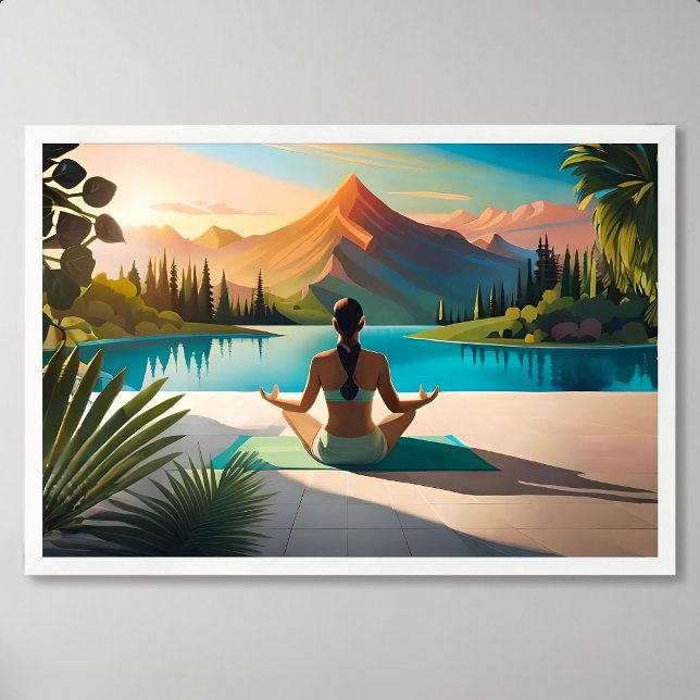 Yoga-Malerei: Serene Meditation am Bergsee Poster (yoga painting meditation mountain lake peaceful)