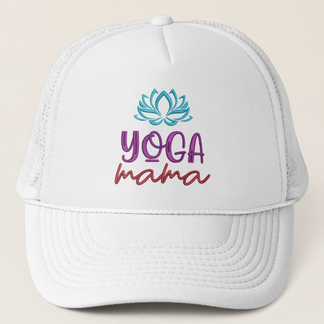 Yoga Mama Quote Lotus Blume Truckerkappe (Vorderseite)