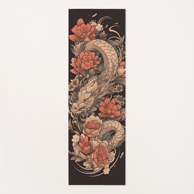 Yoga Mat, Blume für chinesische Drachen und Rose Yogamatte (Vorderseite)