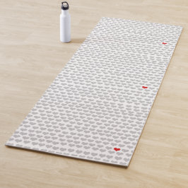 Yoga Mat - Grey Hearts Red Heart Yogamatte