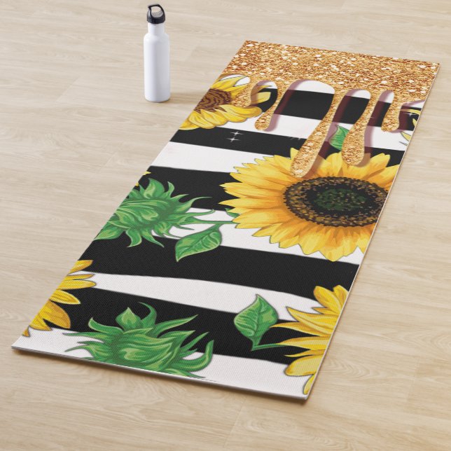 Yoga Mat schwarz-weiß gestreift mit Sonnenblumen Yogamatte (Beispiel)
