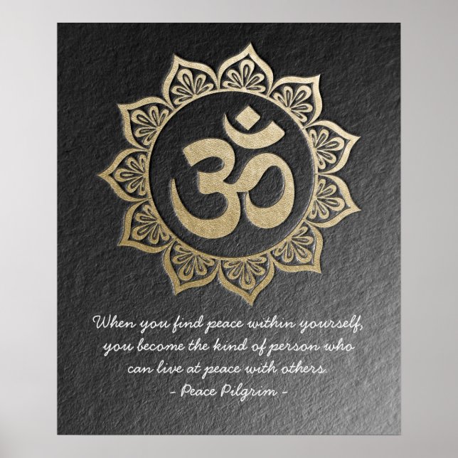 YOGA Meditation Chic Black Gold OM Mandala Quotes Poster (Vorne)