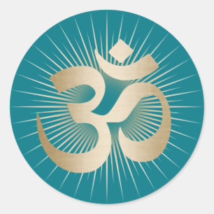 Yoga & Meditation Gold Rays Om Mantra Elegante Runder Aufkleber