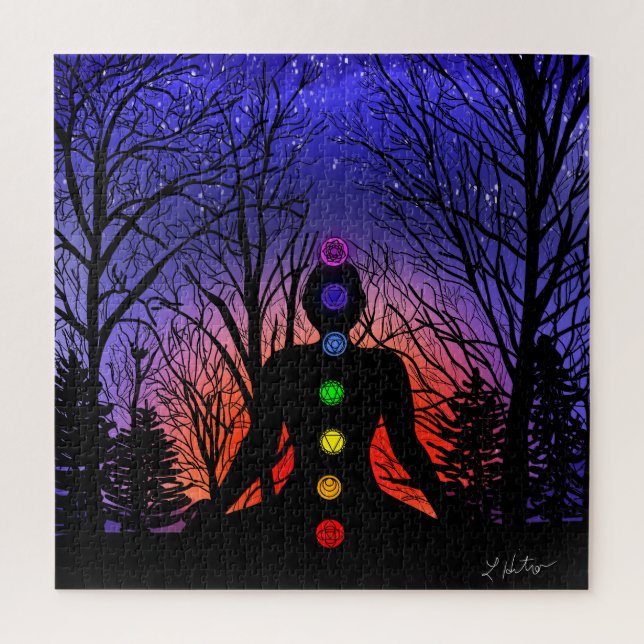 Yoga Meditation im Park | Sonnenuntergang und Bäum Puzzle (Vertikal)