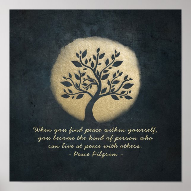Yoga Meditation Instructor Black Gold Tree Quotes Poster (Vorne)