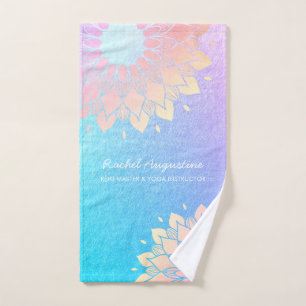 Yoga Meditation Instructor Blue Gold Mandala Zitat Badhandtuch Set
