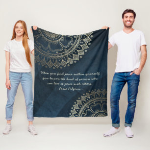 Yoga Meditation Instructor Blue Gold Mandala Zitat Fleecedecke