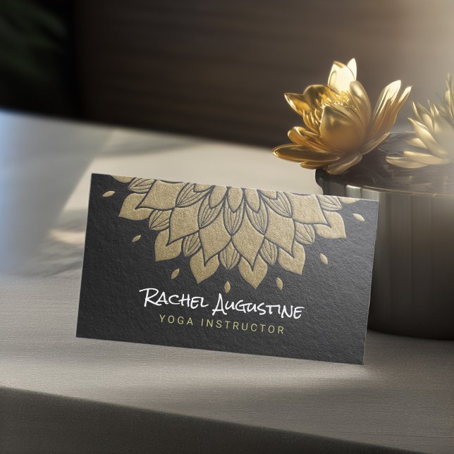 YOGA Meditation Instructor Chic Black Gold Mandala Visitenkarte (Von Creator hochgeladen)