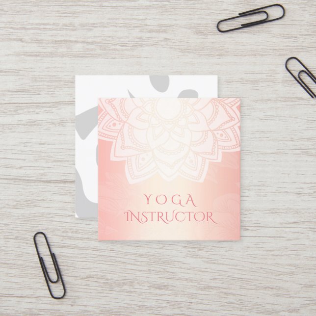YOGA Meditation Instructor Chic Rose Gold Mandala Quadratische Visitenkarte (Vorderseite/Rückseite Beispiel)