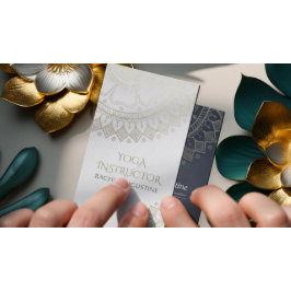 Yoga Meditation Instructor Chic White Gold Mandala Visitenkarte