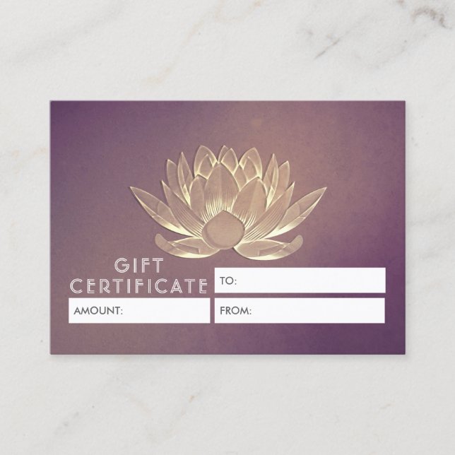 YOGA Meditation Instructor Gift Certificate Lotus Rabattkarte (Vorderseite)