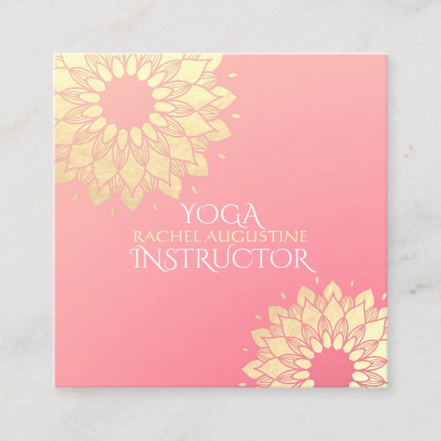 Yoga Meditation Instructor Gold Floral Mandala Quadratische Visitenkarte (Vorderseite)