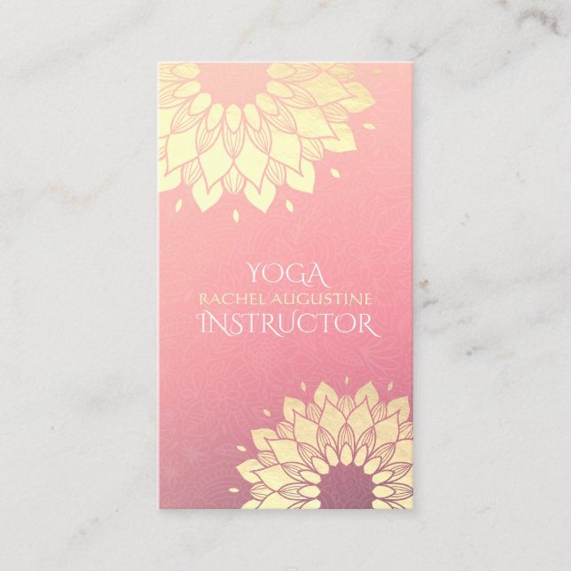 Yoga Meditation Instructor Gold Floral Mandala Visitenkarte (Vorderseite)