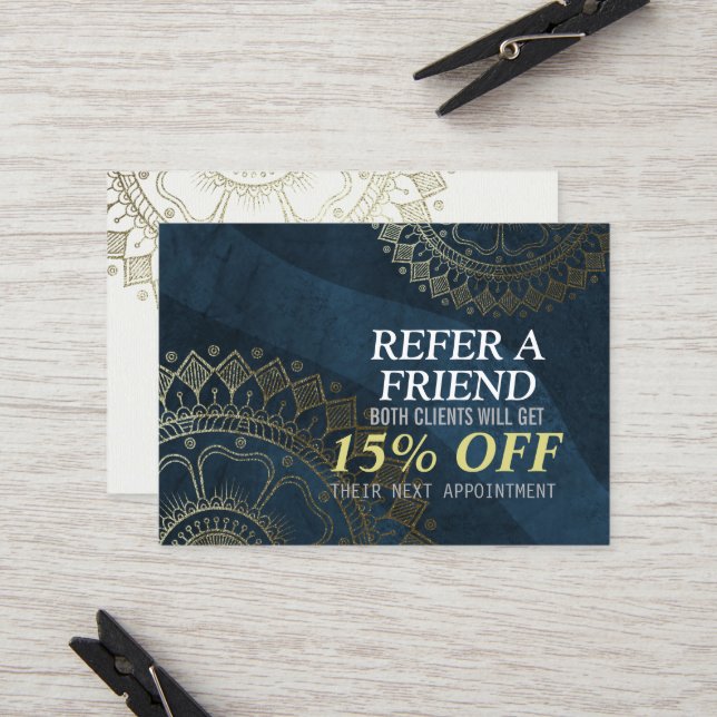 Yoga Meditation Instructor Gold Mandala Anleitung Empfehlungskarte (Vorderseite/Rückseite Beispiel)