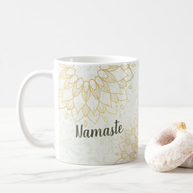 Yoga Meditation Instructor Gold Mandala Blume Kaffeetasse (Mit Donut)