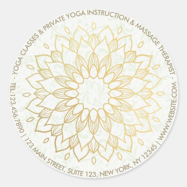 Yoga Meditation Instructor Gold Mandala Blume Runder Aufkleber (Vorderseite)