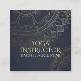 Yoga Meditation Instructor Gold Mandala Navy Blue Quadratische Visitenkarte