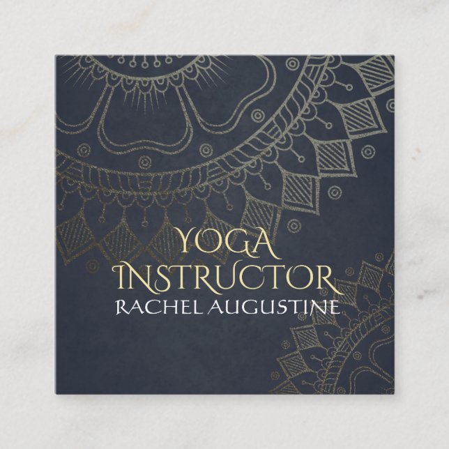 Yoga Meditation Instructor Gold Mandala Navy Blue Quadratische Visitenkarte (Vorderseite)