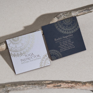 Yoga Meditation Instructor Gold Mandala Navy Blue Quadratische Visitenkarte