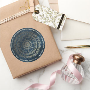 Yoga Meditation Instructor Gold Mandala Navy Blue Runder Aufkleber