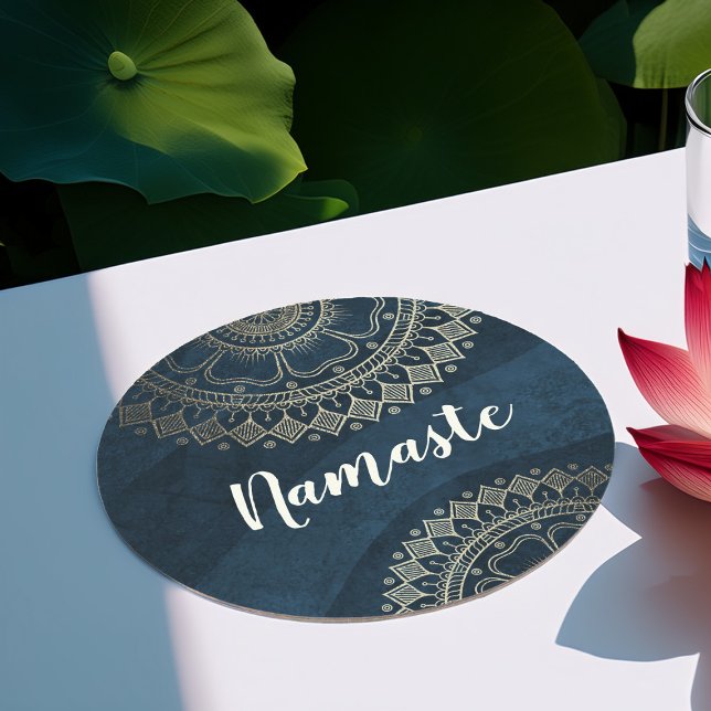 Yoga Meditation Instructor Gold Mandala Navy Blue Runder Pappuntersetzer (Von Creator hochgeladen)