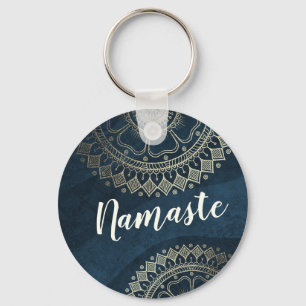 Yoga Meditation Instructor Gold Mandala Navy Blue Schlüsselanhänger