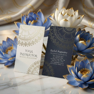 Yoga Meditation Instructor Gold Mandala Navy Blue Visitenkarte