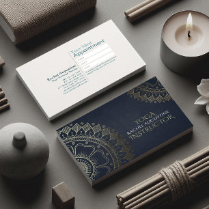 Yoga Meditation Instructor Gold Mandala Navy Blue Visitenkarte