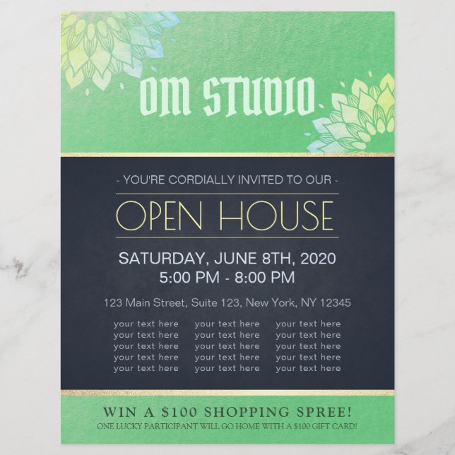 Yoga Meditation Instructor Gold Mandala Open House Flyer (Vorne)