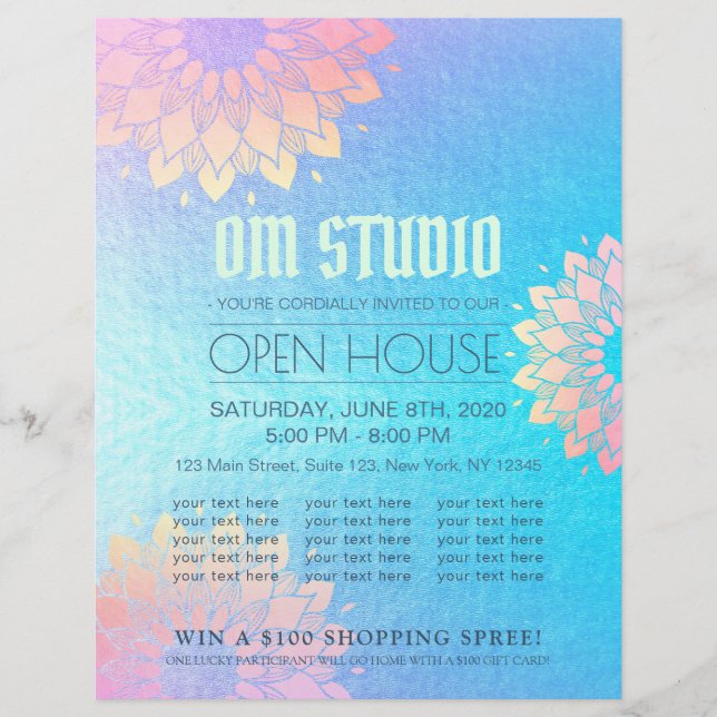 Yoga Meditation Instructor Gold Mandala Open House Flyer (Vorne)