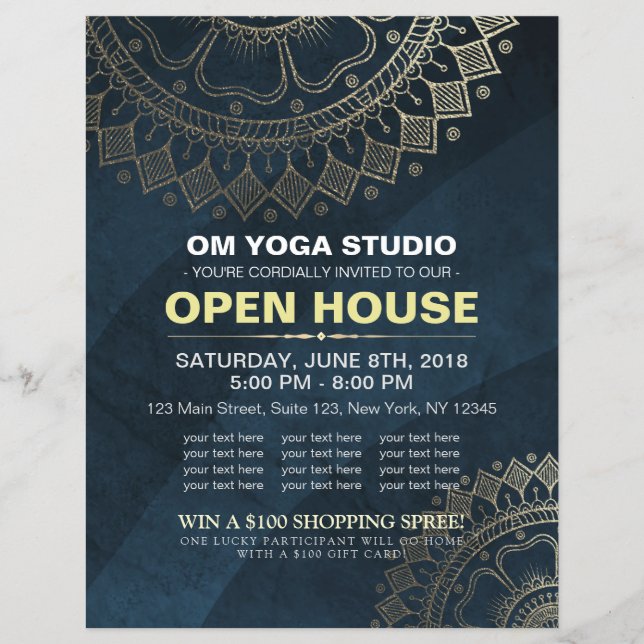 Yoga Meditation Instructor Gold Mandala Open House Flyer (Vorne)