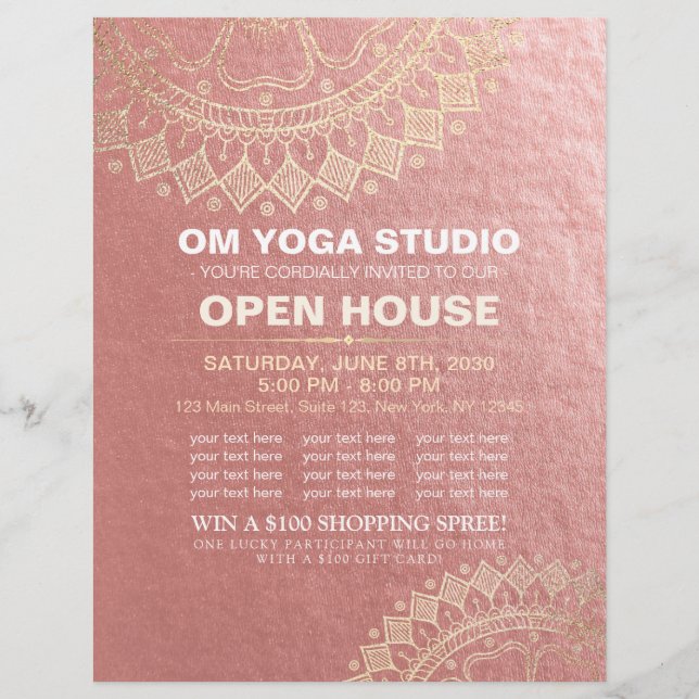 Yoga Meditation Instructor Gold Mandala Open House Flyer (Vorne)