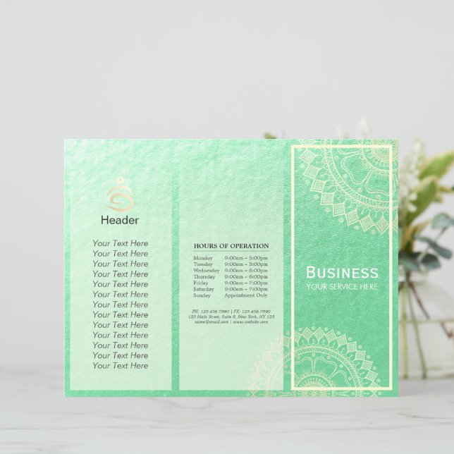 Yoga Meditation Instructor Gold Mandala Tri-Fold (Stehend Vorderseite)