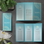 Yoga Meditation Instructor Gold Mandala Tri-Fold<br><div class="desc">Yoga Fitness Studio / Meditation Instructor / Personal Trainer / Life Coach / Heiler / Reiki Master / Massage Therapy Tri-Falten Broschüren Template - Moderne Chic Imitate Gold Foil Floral Mandala Symbole auf Crystal Blue / Aquamarin Green Blue Color Background.</div>