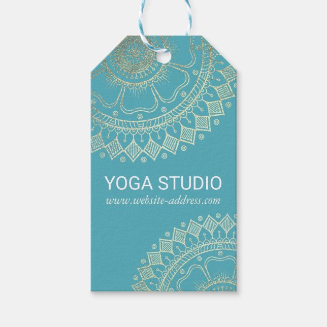 Yoga Meditation Instructor Green Blue Gold Mandala Geschenkanhänger (Vorderseite)