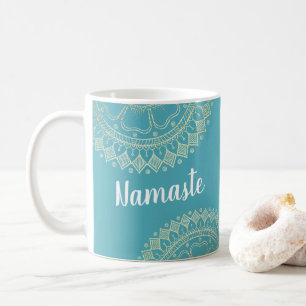 Yoga Meditation Instructor Green Blue Gold Mandala Kaffeetasse