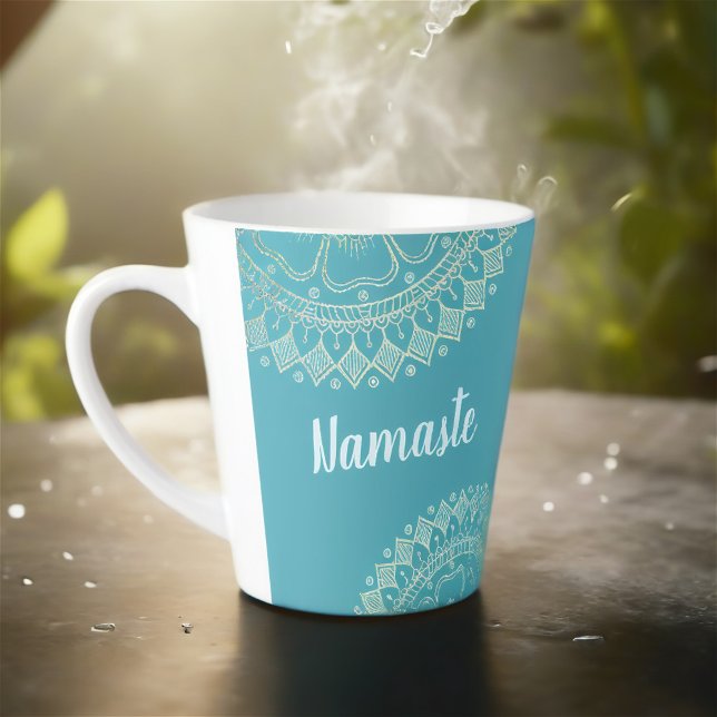 Yoga Meditation Instructor Green Blue Gold Mandala Milchtasse (Von Creator hochgeladen)