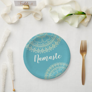 Yoga Meditation Instructor Green Blue Gold Mandala Pappteller