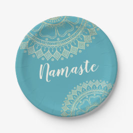 Yoga Meditation Instructor Green Blue Gold Mandala Pappteller