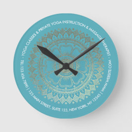 Yoga Meditation Instructor Green Blue Gold Mandala Runde Wanduhr
