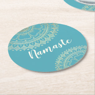 Yoga Meditation Instructor Green Blue Gold Mandala Runder Pappuntersetzer