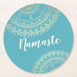 Yoga Meditation Instructor Green Blue Gold Mandala Runder Pappuntersetzer