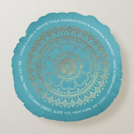 Yoga Meditation Instructor Green Blue Gold Mandala Rundes Kissen