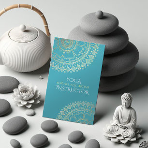 Yoga Meditation Instructor Green Blue Gold Mandala Terminkarte